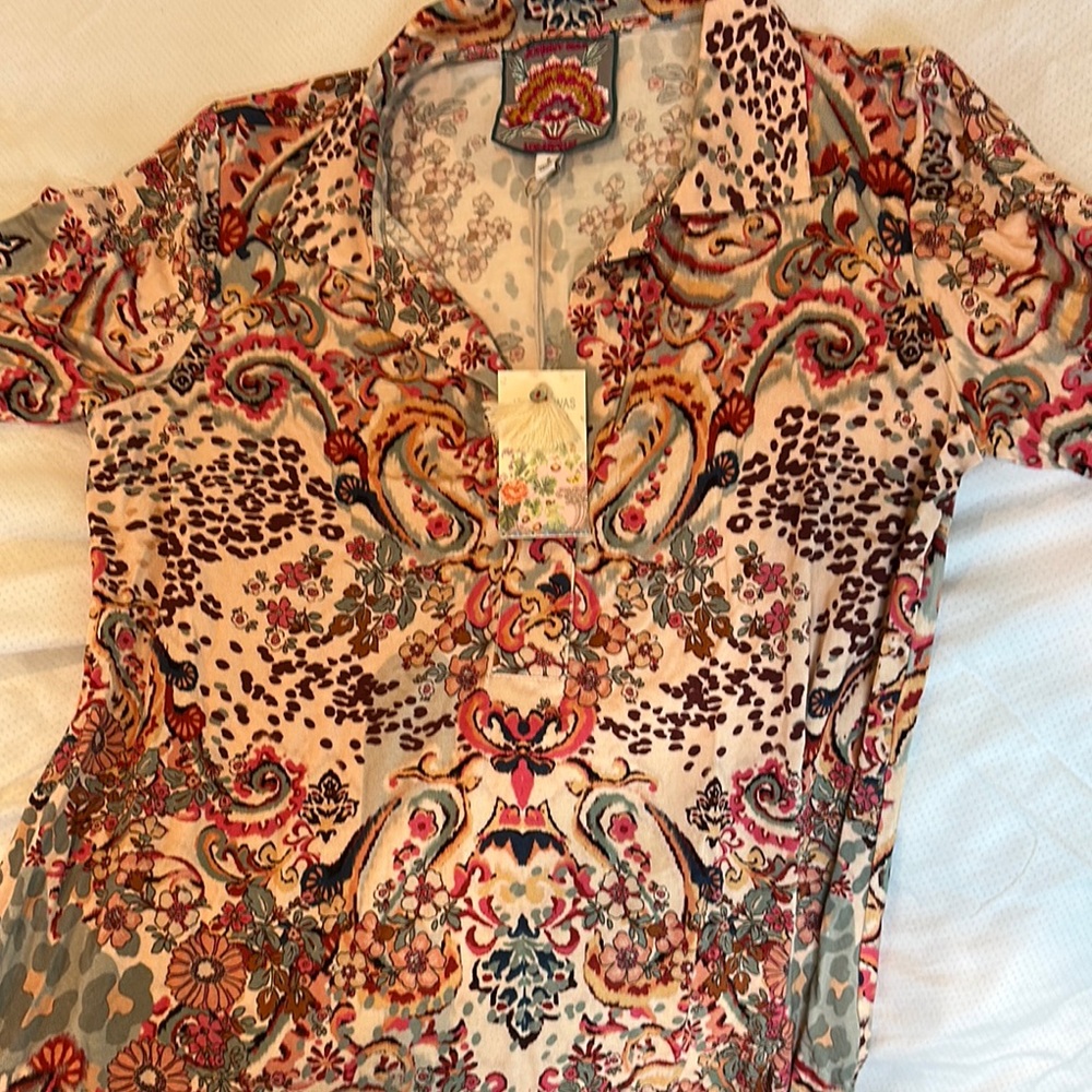 Johnny Was Multicolor Paisley and Floral Blouse